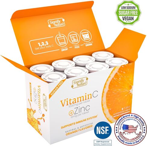 Vitamin C 1000mg Effervescent Tablets - Potent Immune Support VIT C with Zinc Supplement - Sugar-Free & Vegan Formula | Dissolvable Vitamin C Tablets - Water Soluble Fizzy Elixir - 20CT in Kuwait