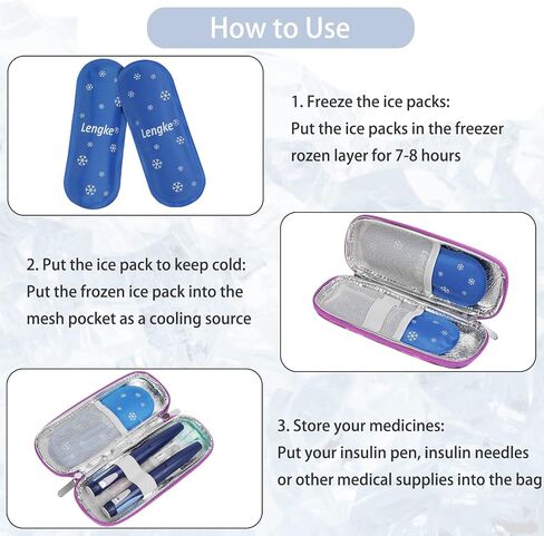 BOMKEE Insulin Cooler Travel Case, Diabetic Insulin Pen Carrying Case Portable Insulin Cooling Bag Organizer for Diabetic Supplies with 2 Ice Pack in Kuwait