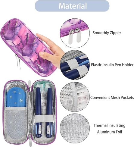 BOMKEE Insulin Cooler Travel Case, Diabetic Insulin Pen Carrying Case Portable Insulin Cooling Bag Organizer for Diabetic Supplies with 2 Ice Pack in Kuwait