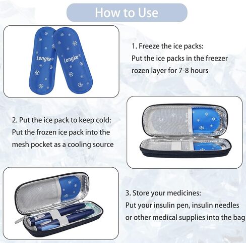 BOMKEE Insulin Cooler Travel Case, Diabetic Insulin Pen Carrying Case Portable Insulin Cooling Bag Organizer for Diabetic Supplies with 2 Ice Pack in Kuwait