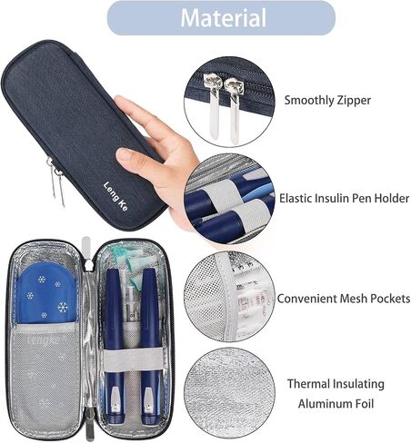 BOMKEE Insulin Cooler Travel Case, Diabetic Insulin Pen Carrying Case Portable Insulin Cooling Bag Organizer for Diabetic Supplies with 2 Ice Pack in Kuwait