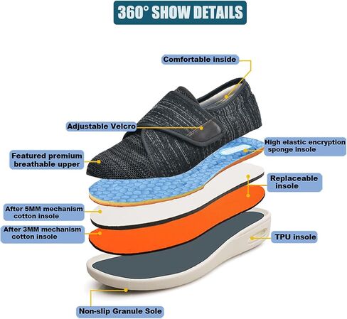 W&LESVAGO Women's Wide Width Diabetic Walking Shoes with Adjustable Closures,Non-Slip Lightweight Sneakers with Classic Air Cushion for Diabetic Edema Plantar Fasciitis in Kuwait