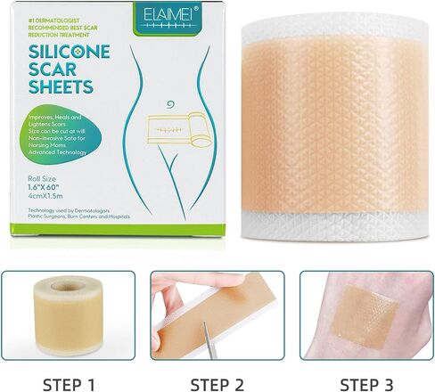 KUREWO Silicone Scar Tape Scar Sheet - Upgrade Professional Medical Scar Removal Treatment, Non irritating, Reusable, Painless for C-Section, Surgical Scars, Burn, Keloid, Acne et in Saudi Arabia