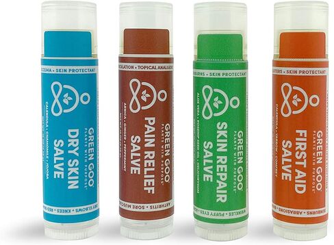 مجموعة مرهم السفر الأساسية من Green Goo Everyday Essential، مرهم طبيعي للبشرة الجافة، مرهم لإصلاح البشرة، مرهم للإسعافات الأولية ومرهم لتخفيف الآلام، 0.15 أونصة (4 أنابيب) in Kuwait