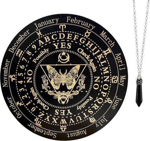 Golgner 9.8in Butterfly Wooden Pendulum Board Dowsing Divination with Crystal Dowsing Pendulum Necklace, Metaphysical Message Board, Wooden Carven Board, Witchcraft Wiccan Altar Supplies Kit in Saudi Arabia