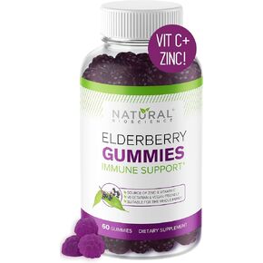 Sambucus Elderberry Gummies with Vitamin C and Zinc - Daily Immune Support Supplement for Adults & Kids - Black Elderberry Extract Chewable Elderberry Immunity Gummies - 180 Vegan Gluten-Free Gummies in Saudi Arabia