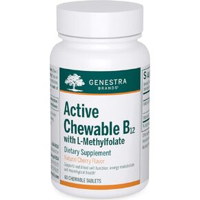 Genestra Brands Active Chewable B12 with L-Methylfolate | Chewable Vitamin B12 and Folate Supplement | 60 Chewable Tablets | Natural Cherry Flavor in Saudi Arabia