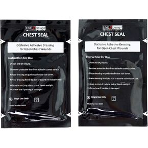 LINE2design Chest Seal - أطقم الصدمات EMS ضمادات ختم الصدر الطبية الطارئة - الإسعافات الأولية الخالية من اللاتكس لجروح الصدر المفتوحة المستجيبين الأوائل ضمادة إنقاذ العناية بالصدمات - حزمة من 2 in Kuwait