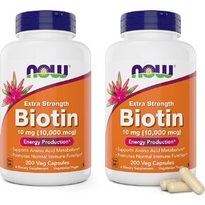 NOW Foods Extra Strength Biotin 10000mcg / 10 mg - 200 Veg Capsules (Pack of 2) - Hair, Skin, Nail - Supplement for Men and Women - B7 Vitamin - Vegetarian, Vegan, Non-GMO in Saudi Arabia