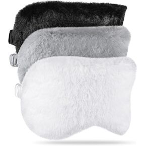 Plush Eye Mask 3 Pcs Sleeping Blindfold Sleeping Mask Sleep Mask Comfortable Plush Sleepover Mask Soft Furry Eye Cover for Sleepover Gift Birthday Party Favors(Black, White, Gray)