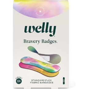 حزمة إعادة تعبئة ضمادات Welly - شارات شجاعة، ضمادات قماشية مرنة لاصقة، أشكال قياسية، أنماط صبغ ربطة عنق ملونة - 24 قطعة، 4 عبوات in Kuwait