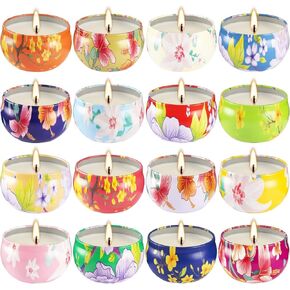 16 Pack Scented Candles, 2.5 oz Aromatherapy Candles for Home Scented, Natural Soy Candles with Floral Scents, Portable Small Jar Candles Set for Travel, Spa, Bath, Yoga, Home Decor Tin Candle Pack