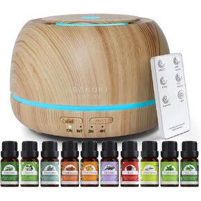 ASAKUKI Essential Oil Diffusers with 10Pcs*10ml Pure Essential Oil Gift Set, 5 in 1 Ultrasonic 300ML Aromatherapy Fragrant Oil Humidifier Vaporizer with Remote Control, Timer and Auto-Off-Yellow in Kuwait