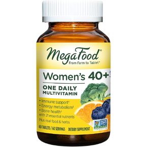 MegaFood Women's 40+ One Daily Multivitamin مع 100% DV أو أكثر من فيتامينات B وC وD والحديد - بالإضافة إلى الغذاء الحقيقي - استقلاب الطاقة؛ دعم المناعة؛ صحة العظام - نباتي - 90 قرص in Kuwait