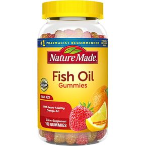 Nature Made Fish Oil Gummies, 150 Softgels Value Size, with Heart-Healthy Omega 3s 57 mg, in Delicious Strawberry, Lemon, & Orange