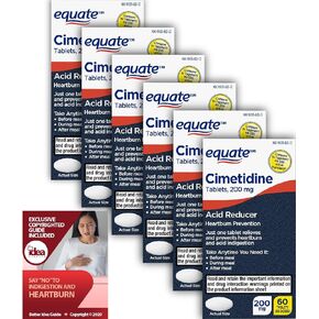 Equate, Cimetidine 200 Mg - Heartburn Medicine, Stomach Acid Reducer, 60ct Bundle with Exclusive "Say "No" to Indigestion and Heartburn" - Better Idea Guide (2 Items)