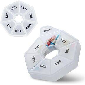 Weekly Pill Box for Pills/Vitamin/Fish Oil/Supplements and Medication,Moisture Proof Small Pill Box for Pocket Purse,Portable Pill Organizer, Simple Style (1-Pack Black)