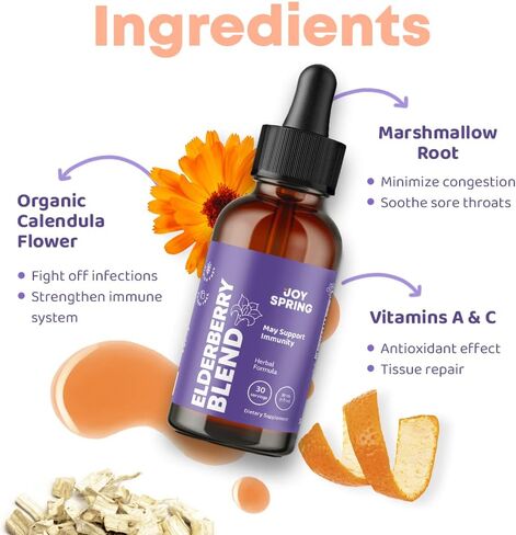 شراب البيلسان من JoySpring للأطفال - دعم المناعة بفيتامين C والزنك والإشنسا - شراب الدربيري للأطفال - البيلسان الأسود، فيتامينات الأطفال الصغار - قطرات سائلة الدربيري - التوت البيلسان للأطفال الصغار in Kuwait