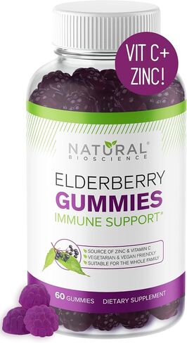 Sambucus Elderberry Gummies with Vitamin C and Zinc - Daily Immune Support Supplement for Adults & Kids - Black Elderberry Extract Chewable Elderberry Immunity Gummies - 180 Vegan Gluten-Free Gummies in Kuwait
