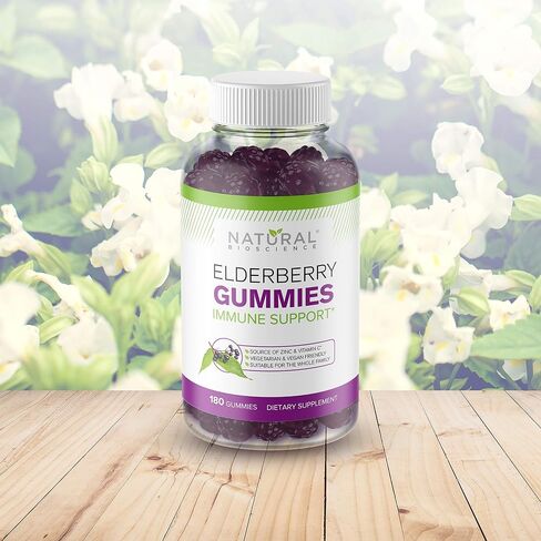 Sambucus Elderberry Gummies with Vitamin C and Zinc - Daily Immune Support Supplement for Adults & Kids - Black Elderberry Extract Chewable Elderberry Immunity Gummies - 180 Vegan Gluten-Free Gummies in Kuwait