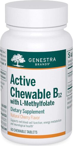 Genestra Brands Active Chewable B12 with L-Methylfolate | Chewable Vitamin B12 and Folate Supplement | 60 Chewable Tablets | Natural Cherry Flavor in Saudi Arabia