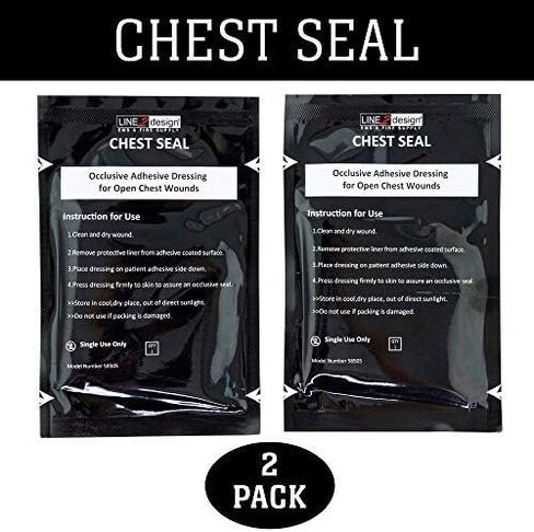 LINE2design Chest Seal - EMS Trauma Kits Emergency Medical Occlusive Chest Seal Dressing - First Aid Latex-Free Open Chest Wound First Responders Trauma Care Rescue Bandage - Pack of 2 in Saudi Arabia