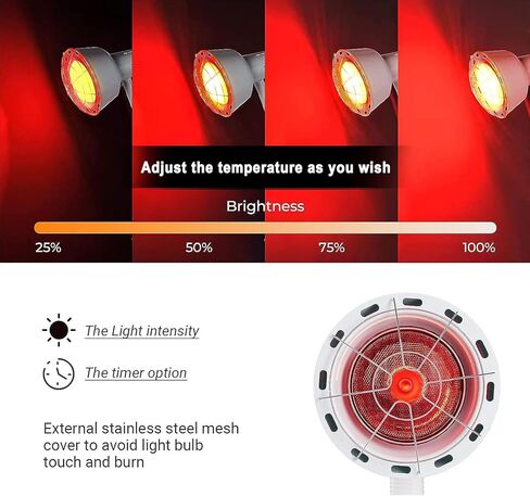 مصباح علاجي بالاشعة تحت الحمراء 275 واط مع حامل ذراع مرن وتحكم في الازالة لتخفيف الام المفاصل وآلام العضلات in Kuwait