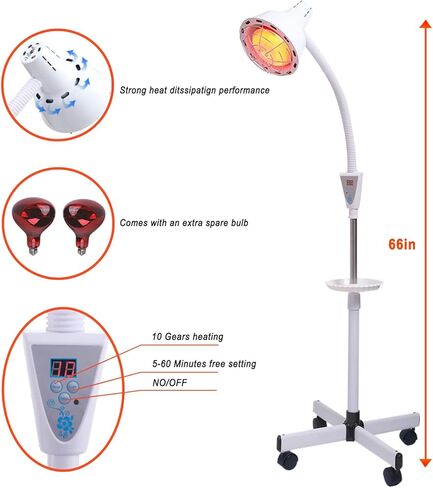 مصباح علاجي بالاشعة تحت الحمراء 275 واط مع حامل ذراع مرن وتحكم في الازالة لتخفيف الام المفاصل وآلام العضلات in Kuwait