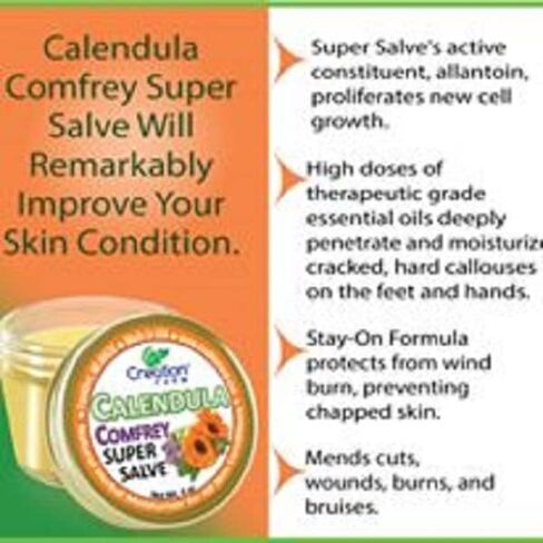 Calendula Comfrey Super Salve من Creation Farm، بلسم عشبي، مرطب، ومرهم بدون الغلوتين أو الصويا أو الكائنات المعدلة وراثيًا أو البارابين، صنع في الولايات المتحدة الأمريكية يريح الأكزيما والصدفية in Kuwait