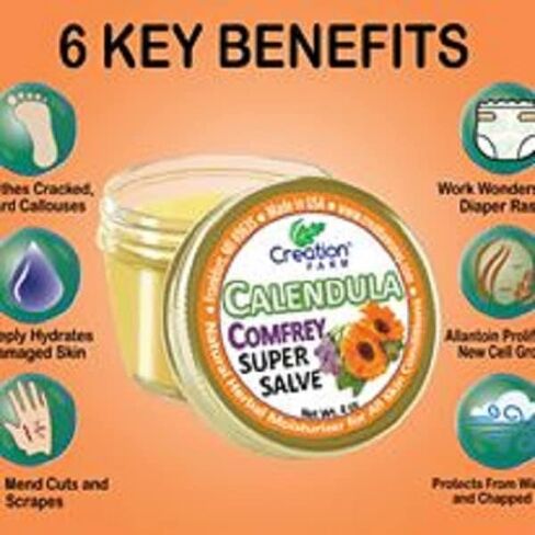 Calendula Comfrey Super Salve من Creation Farm، بلسم عشبي، مرطب، ومرهم بدون الغلوتين أو الصويا أو الكائنات المعدلة وراثيًا أو البارابين، صنع في الولايات المتحدة الأمريكية يريح الأكزيما والصدفية in Kuwait
