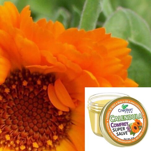 Calendula Comfrey Super Salve من Creation Farm، بلسم عشبي، مرطب، ومرهم بدون الغلوتين أو الصويا أو الكائنات المعدلة وراثيًا أو البارابين، صنع في الولايات المتحدة الأمريكية يريح الأكزيما والصدفية in Kuwait