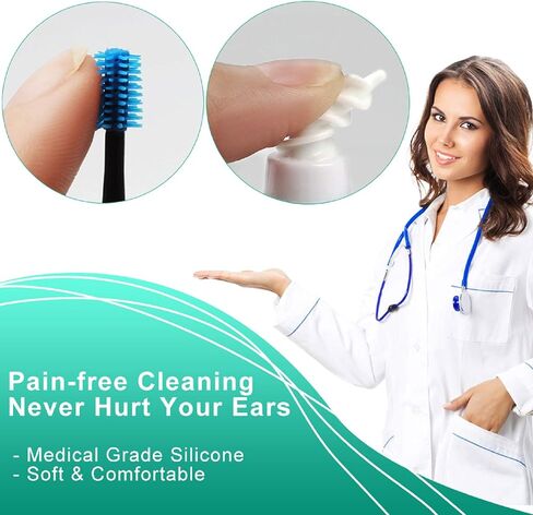 KDO Q-Grips Earwax Remover Silicone Ear-Wax-Removal-Tool Safe Soft Ear Cleaner Spiral Smart Earwax Removal Kit Reusable Q Grip Ear Wax Removal Kit 16 Tips Ear Wax Remover for Adults Kids Humans in Kuwait