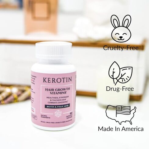 Kerotin Hair Growth Vitamins, Biotin Supplement, DHT Blocker, Collagen Stimulator, for Hair Loss Support, Nail & Skin Care, Includes Saw Palmetto, Vitamin D3 & More - 60 Pills (1 Month Supply) in Saudi Arabia