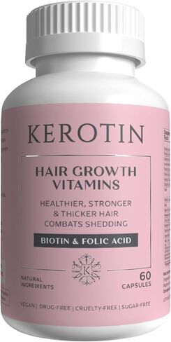 Kerotin Hair Growth Vitamins, Biotin Supplement, DHT Blocker, Collagen Stimulator, for Hair Loss Support, Nail & Skin Care, Includes Saw Palmetto, Vitamin D3 & More - 60 Pills (1 Month Supply) in Saudi Arabia