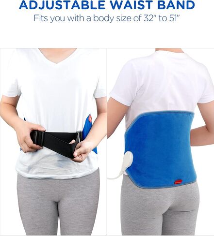 [Upgraded] Comfytemp Heating Pad for Back Pain Relief, Extra Large Electric Heated Back Wrap with Adjustable Strap, 3 Heat Settings with 2 Auto-Off, Machine-Washable, 21"x10" Inch (Blue) in Saudi Arabia