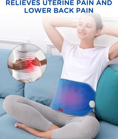 [Upgraded] Comfytemp Heating Pad for Back Pain Relief, Extra Large Electric Heated Back Wrap with Adjustable Strap, 3 Heat Settings with 2 Auto-Off, Machine-Washable, 21"x10" Inch (Blue) in Saudi Arabia