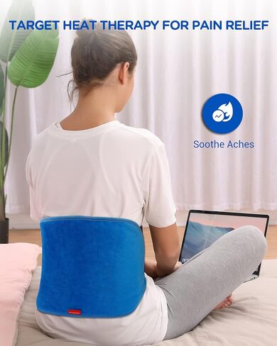 [Upgraded] Comfytemp Heating Pad for Back Pain Relief, Extra Large Electric Heated Back Wrap with Adjustable Strap, 3 Heat Settings with 2 Auto-Off, Machine-Washable, 21"x10" Inch (Blue) in Saudi Arabia
