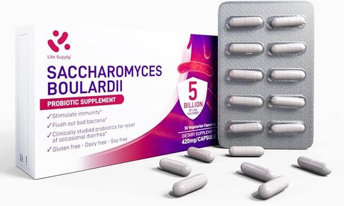 Probiotics for Digestive & Immune Health, Saccharomyces Boulardii Probiotic Capsules for Women & Men- 5 Billion CFUs - Gluten-Free - Non-GMO (30 Capsules, 30 Servings) in Kuwait