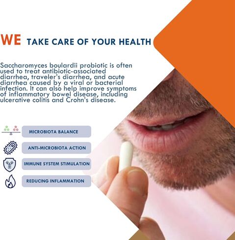 Probiotics for Digestive & Immune Health, Saccharomyces Boulardii Probiotic Capsules for Women & Men- 5 Billion CFUs - Gluten-Free - Non-GMO (30 Capsules, 30 Servings) in Kuwait