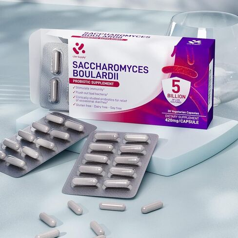 Probiotics for Digestive & Immune Health, Saccharomyces Boulardii Probiotic Capsules for Women & Men- 5 Billion CFUs - Gluten-Free - Non-GMO (30 Capsules, 30 Servings) in Kuwait