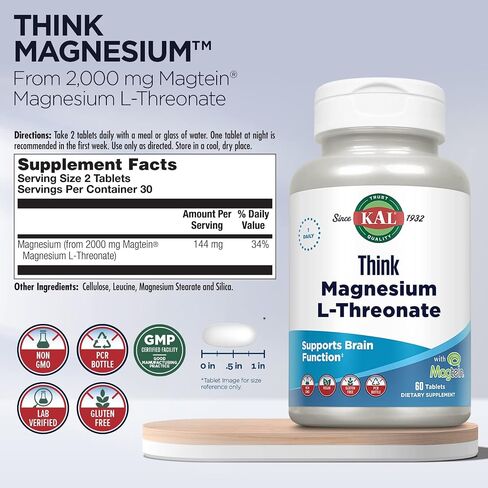 KAL Think Magnesium L-Threonate (2000 ملغ) 60 قرص in Saudi Arabia