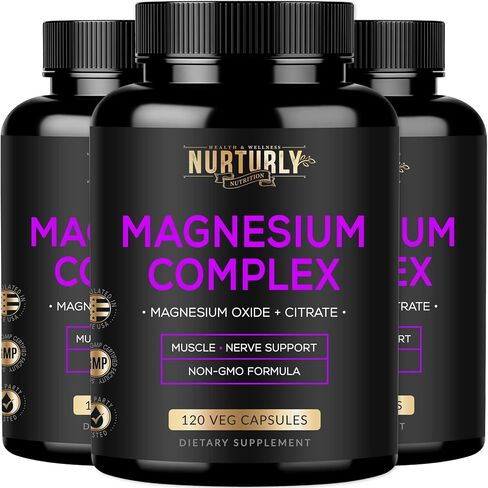 Magnesium Citrate & Oxide 500mg Complex Supplement - High Absorption Maximum Strength - Helps Support Bone Density and Strength, Muscles, Energy and Sleep - 120 Vegan Capsules in Kuwait