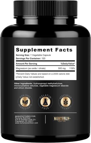 Magnesium Citrate & Oxide 500mg Complex Supplement - High Absorption Maximum Strength - Helps Support Bone Density and Strength, Muscles, Energy and Sleep - 120 Vegan Capsules in Kuwait