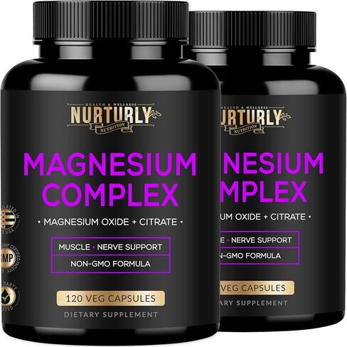 Magnesium Citrate & Oxide 500mg Complex Supplement - High Absorption Maximum Strength - Helps Support Bone Density and Strength, Muscles, Energy and Sleep - 120 Vegan Capsules in Kuwait