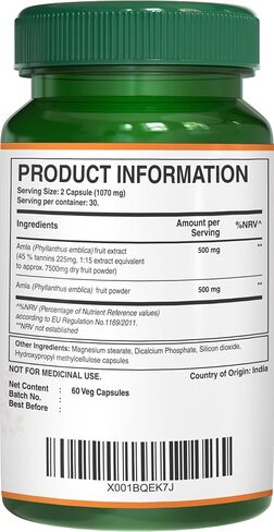 Pure Nutrition Amla Extract 1000mg. (Equivalent to 8000mg Amla Fruit Powder) Non GMO | 120 Veg Caps. in Kuwait