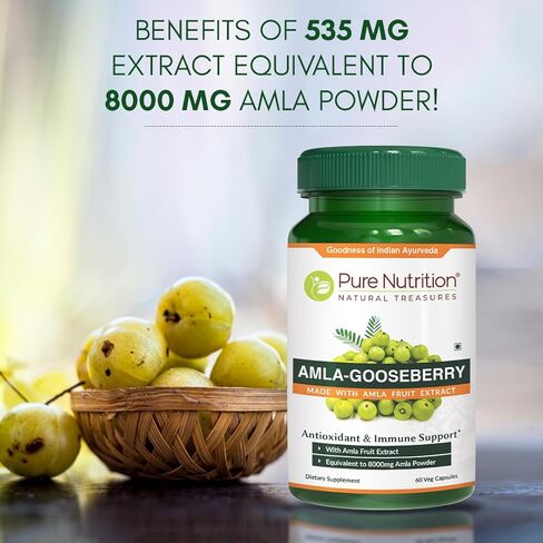 Pure Nutrition Amla Extract 1000mg. (Equivalent to 8000mg Amla Fruit Powder) Non GMO | 120 Veg Caps. in Kuwait