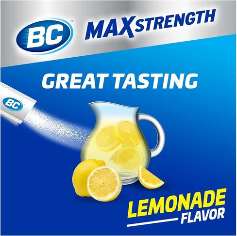 BC MAX Strength Fast Pain Relief Powder, Lemonade Flavor Aspirin 500mg and Acetaminophen 500mg Dissolve Packs, 4 Count, 6 Pack in Kuwait