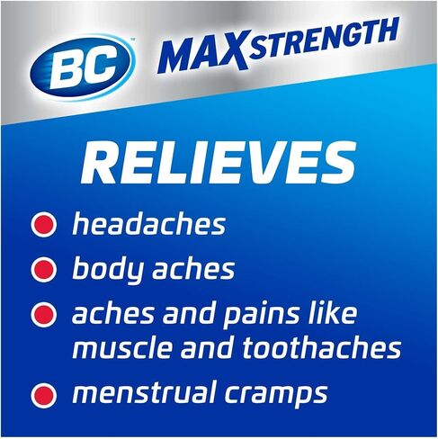 BC MAX Strength Fast Pain Relief Powder, Lemonade Flavor Aspirin 500mg and Acetaminophen 500mg Dissolve Packs, 4 Count, 6 Pack in Kuwait