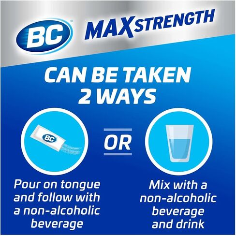 BC MAX Strength Fast Pain Relief Powder, Lemonade Flavor Aspirin 500mg and Acetaminophen 500mg Dissolve Packs, 4 Count, 6 Pack in Kuwait