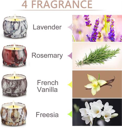 4 Pack Scented Candles Gifts for Women, 4.4 Ounce Christmas Gifts Large Tin Candles Soy Wax Aromatherapy Candles for Home Scented, Lavender Candle Set Gifts for Mom in Saudi Arabia